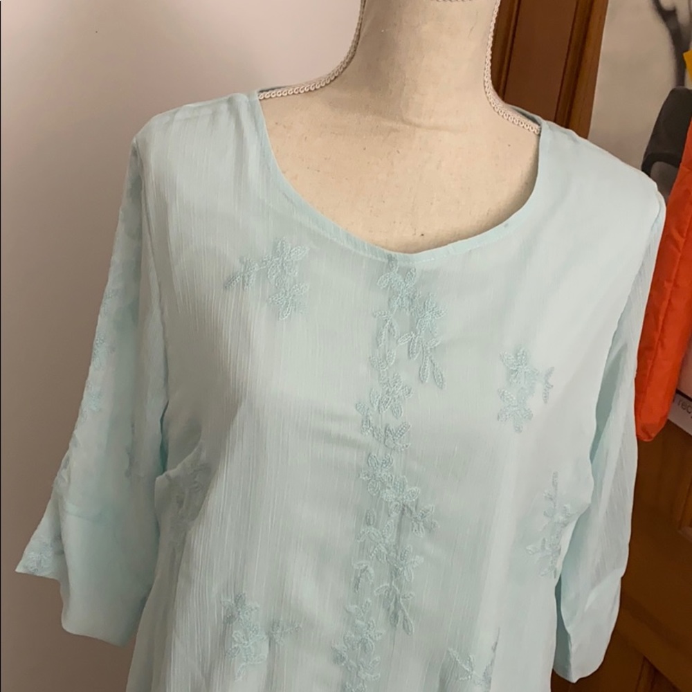 Baby blue georgette embroidered dress